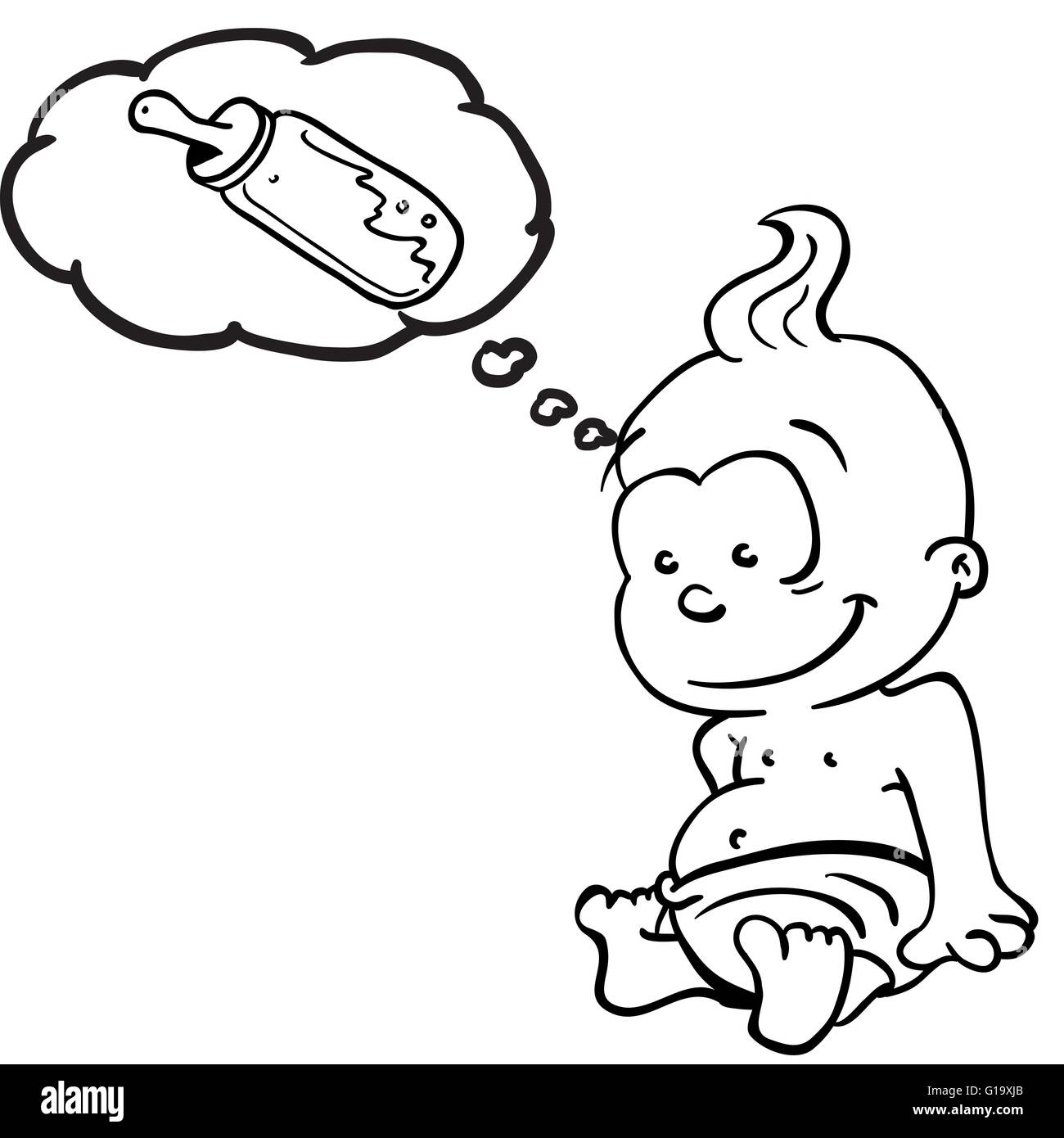 Noir Et Blanc Simple Cartoon Bebe Pense De Bouteille De Lait Image Vectorielle Stock Alamy