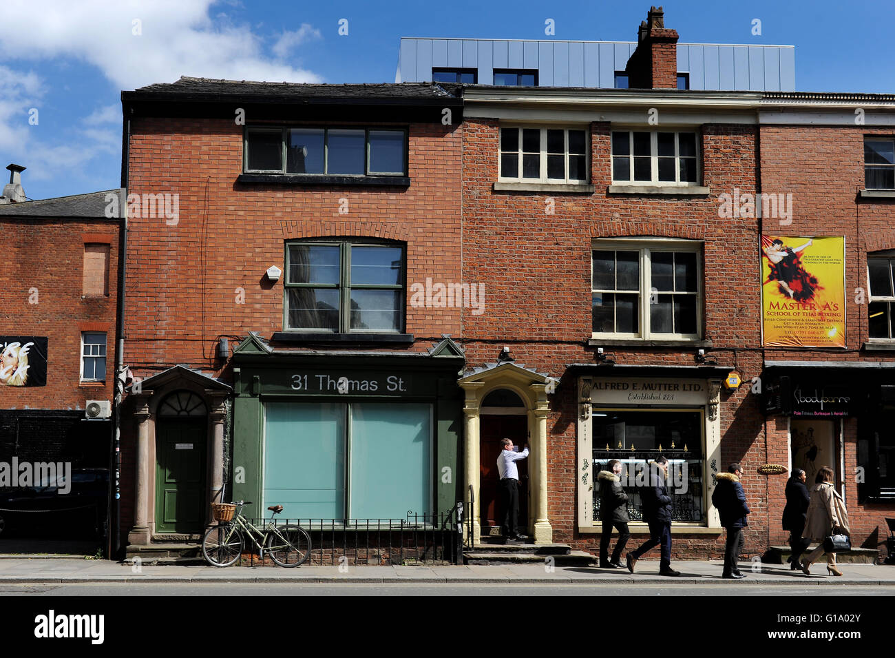 Thomas Street, Manchester, quartier nord, le mardi 10 mai 2016. Banque D'Images