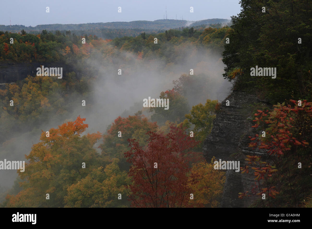 Nuages dans hills arbres couleurs d'automne by John Boyd Parc d'état d'Albany, New York Banque D'Images