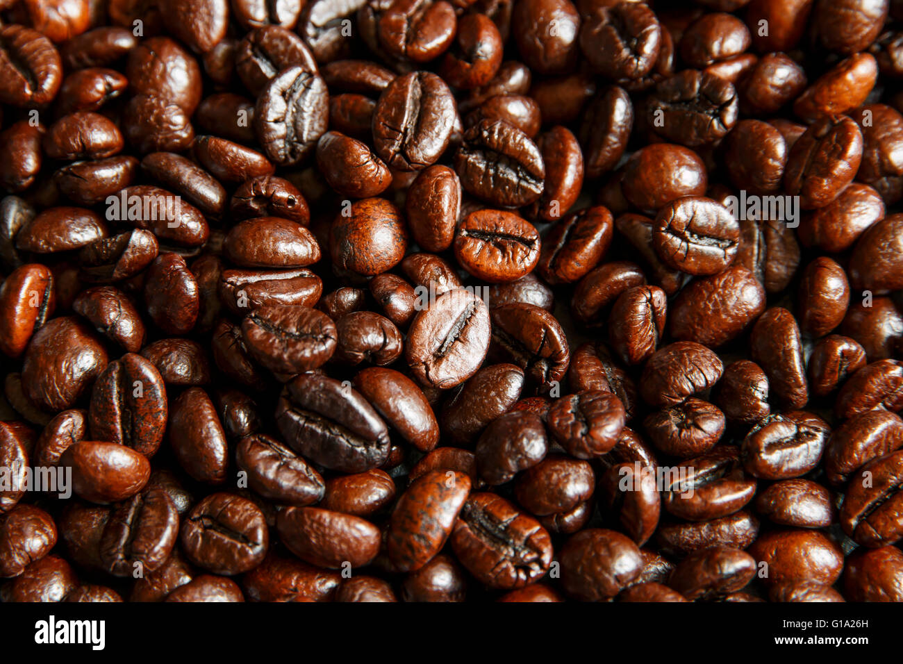 Les grains de café torréfié de texture d'arrière-plan Banque D'Images