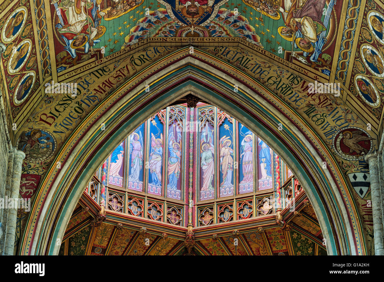 Cathédrale d'Ely tour octogonale peinte au plafond. Ely, Cambridgeshire, Angleterre. HDR Banque D'Images