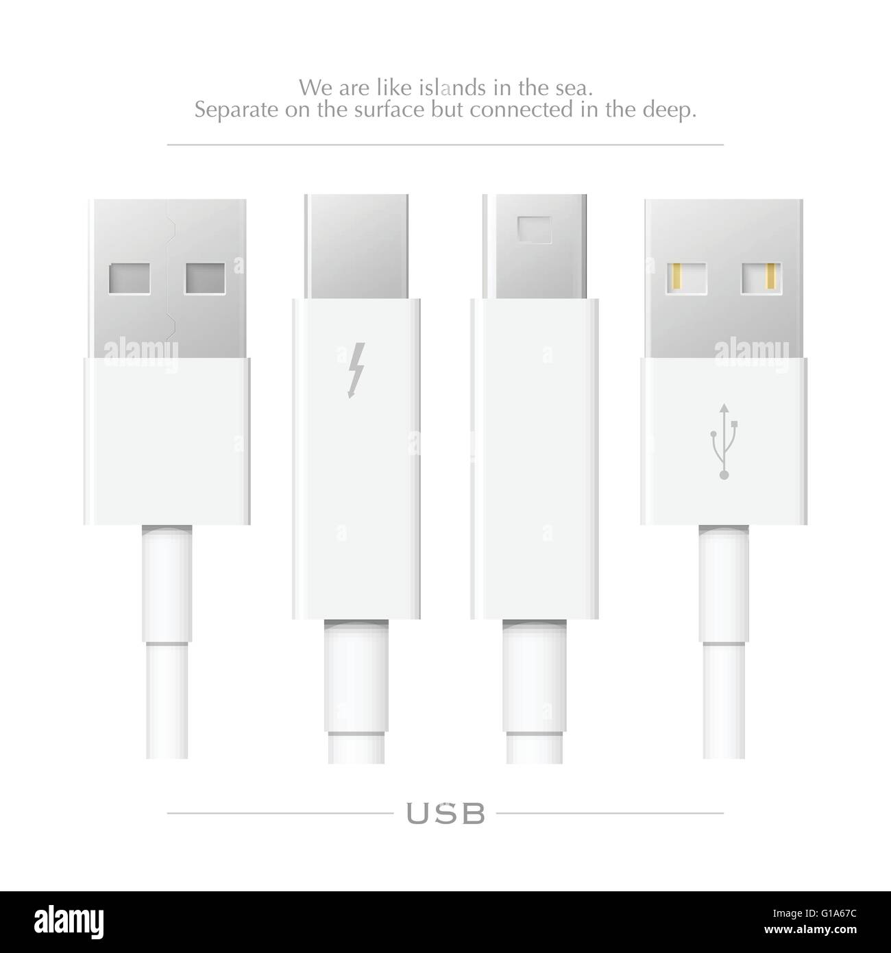 Les périphériques externes câble interface isolé sur fond blanc. vector, Thunderbolt Display Port PCI Express et conception d'icônes Illustration de Vecteur