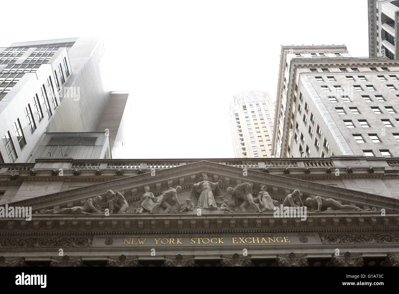 Façade de la Bourse de New York à Wall Street à New York City, USA. Le centre financier est connue sous le nom de 'Big Board' et est le Banque D'Images
