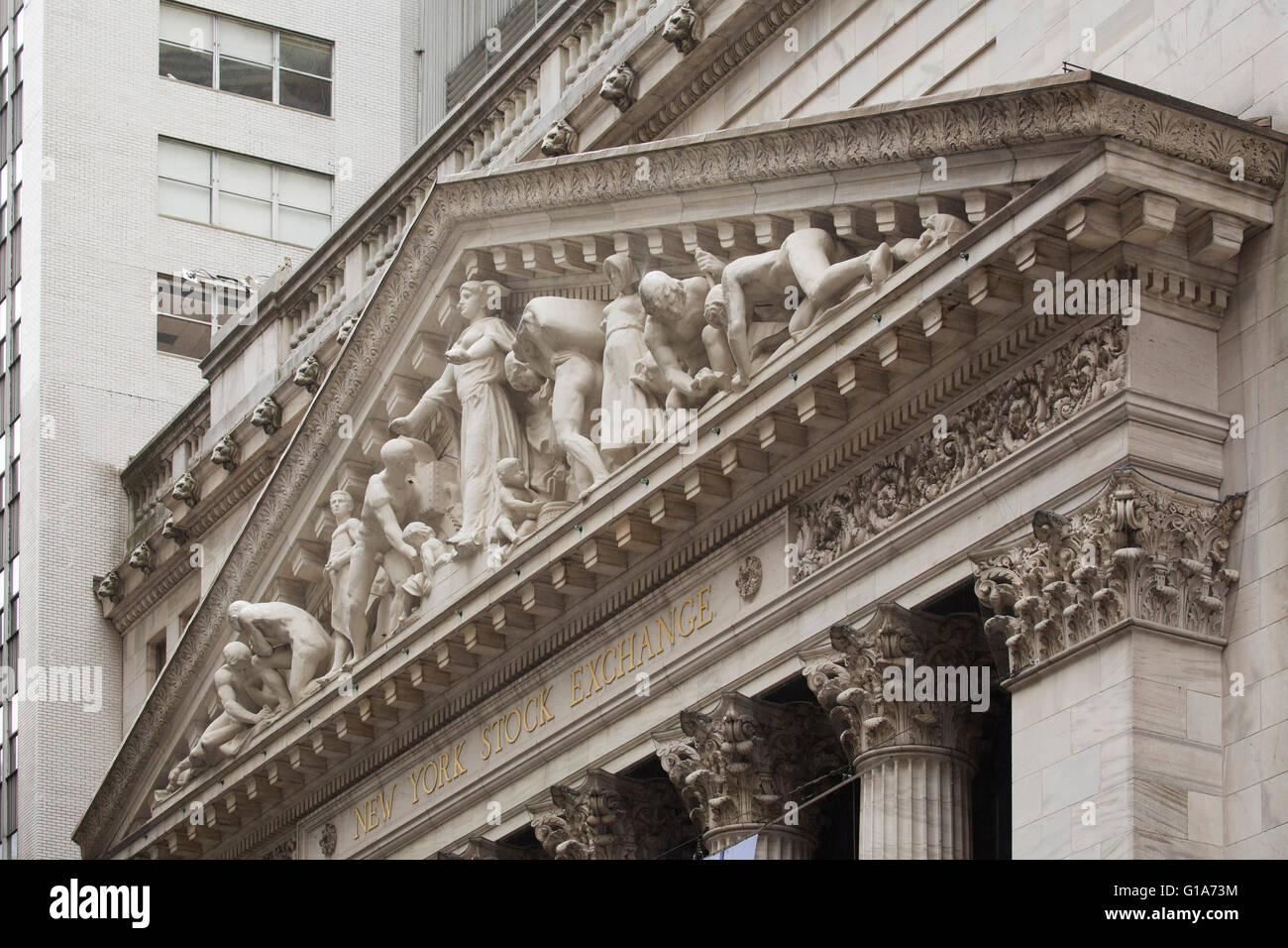 Façade de la Bourse de New York à Wall Street à New York City, USA. Banque D'Images