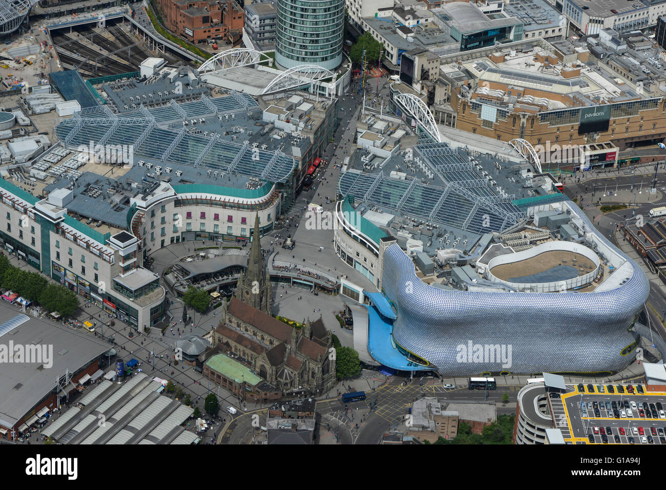 Une vue aérienne du centre commercial Bull Ring à Birmingham West Midlands Banque D'Images