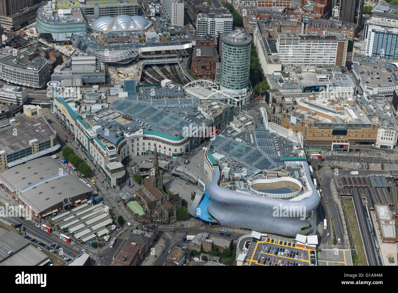 Une vue aérienne du centre commercial Bull Ring à Birmingham West Midlands Banque D'Images