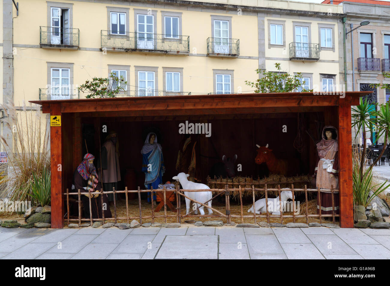 Scène de la nativité dans Praza da Republica , Vila Praia de Ancora , la province du Minho, au nord du Portugal Banque D'Images