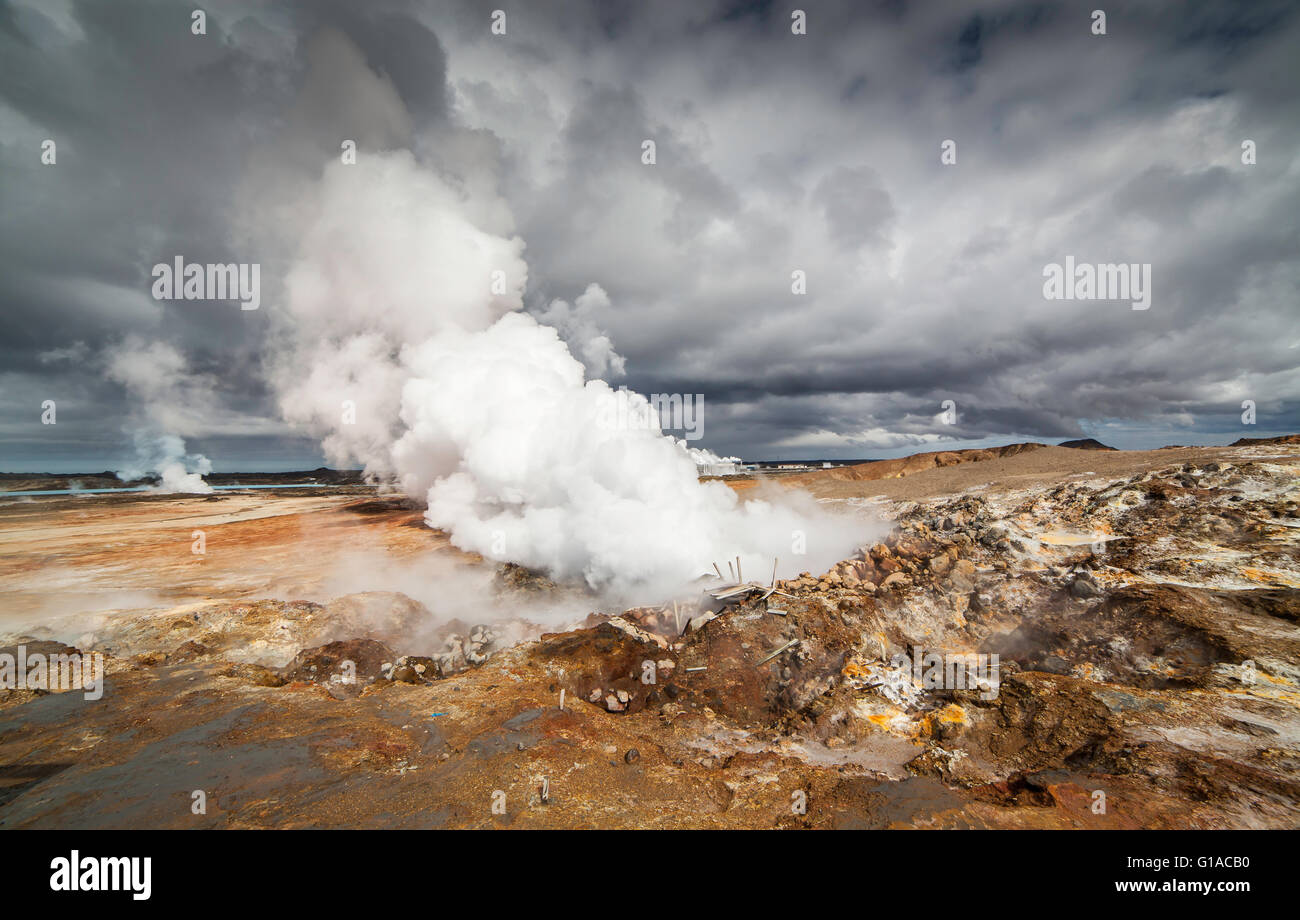 Zone géothermique actif situé sur la partie sud-ouest de l'Islande. Banque D'Images