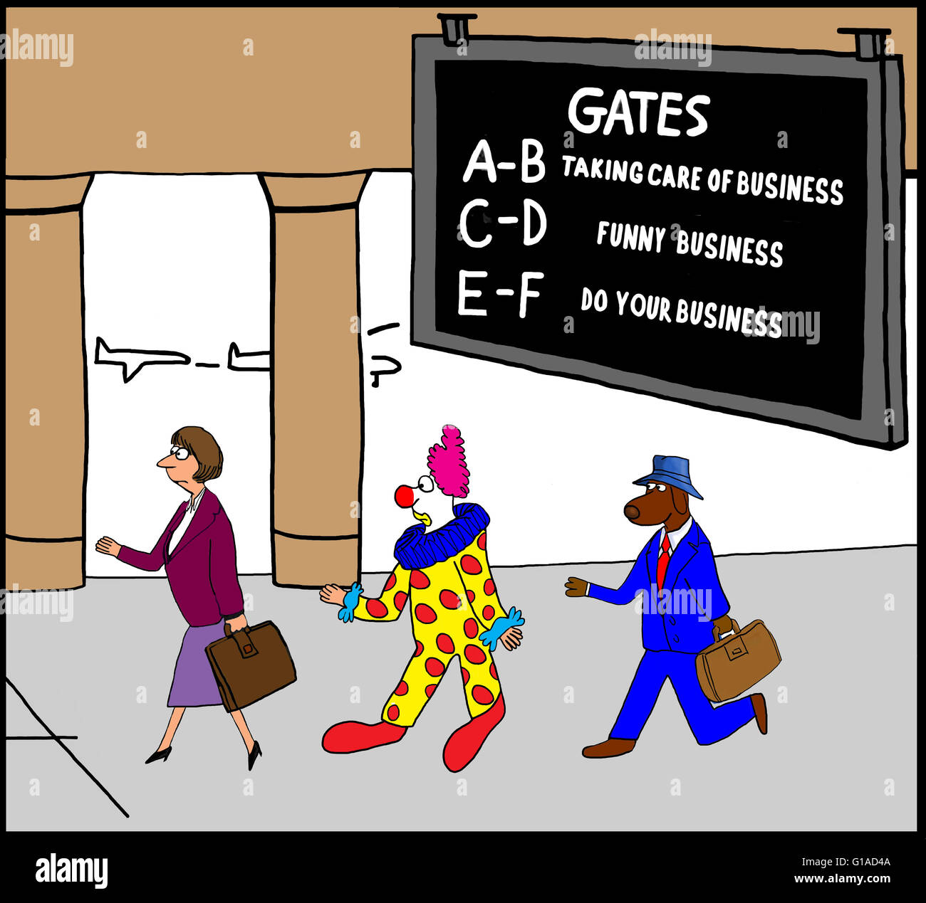 Caricature d'affaires sur les voyages à l'aéroport. Banque D'Images