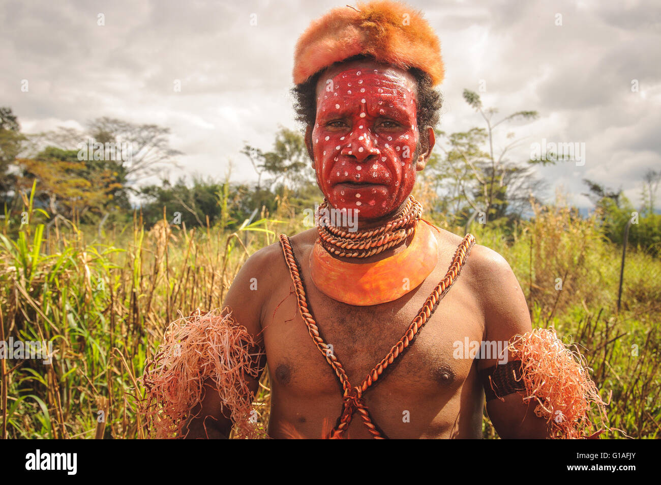Membre de la tribu des Highlands à la Mt Hagen spectacle culturel en Papouasie Nouvelle Guinée Banque D'Images