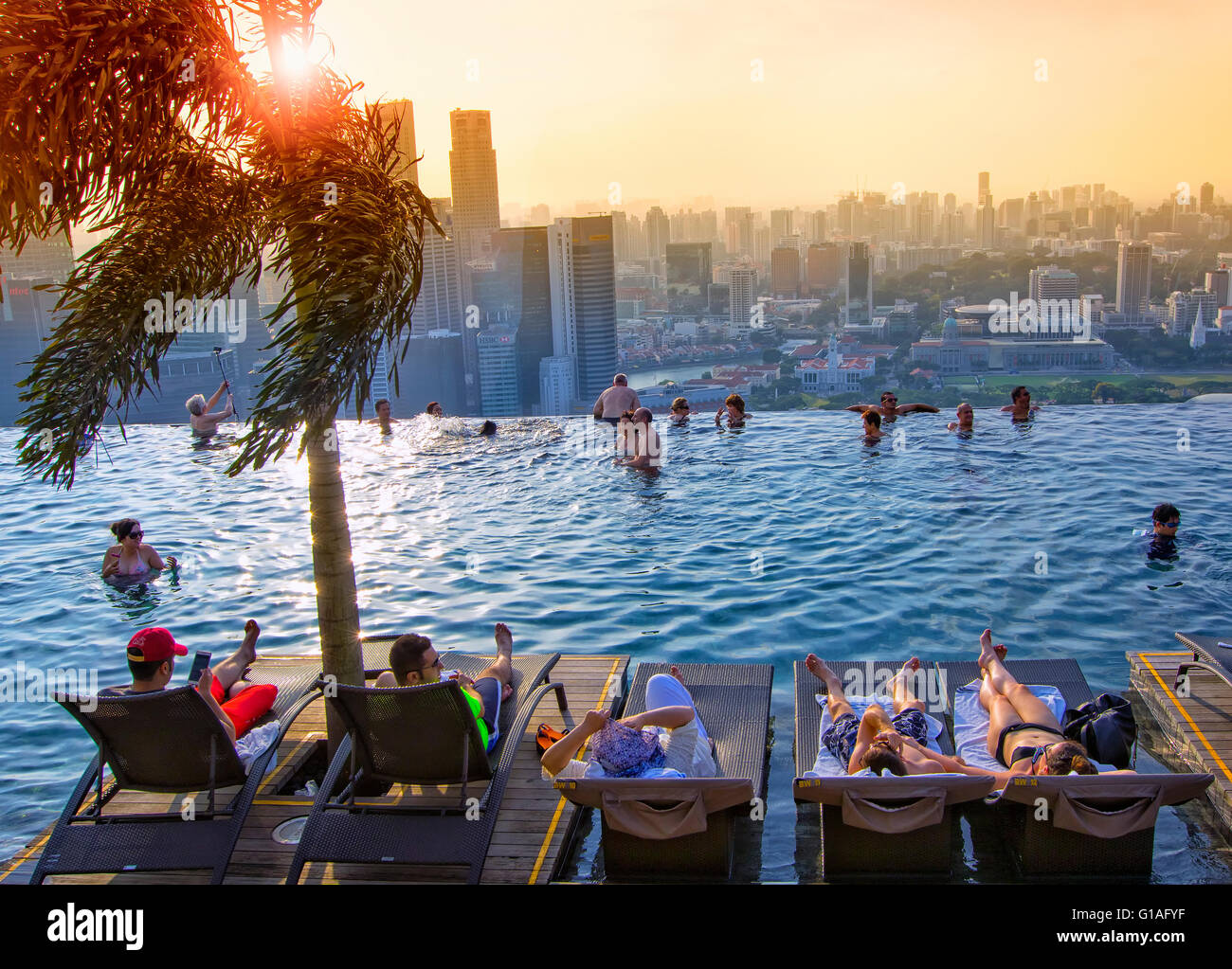 Piscine de l'hôtel Marina Bay Sands et Singapour Banque D'Images