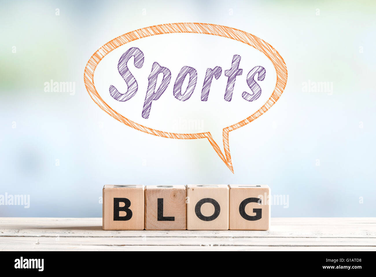 Blog de l'alimentation message signe sur un bureau en bois avec texte Banque D'Images