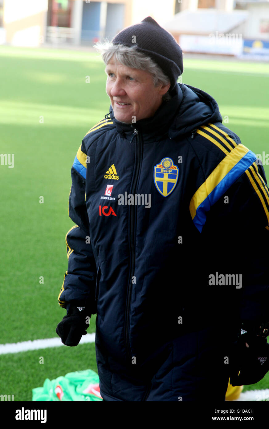 PIA SUNDHAGE football l'entraîneur de l'équipe nationale suédoise Banque D'Images