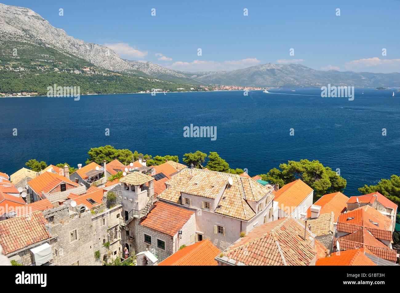 Korcula en île de Korcula en Croatie avec tour qui est partie de la maison de Marco Polo Banque D'Images