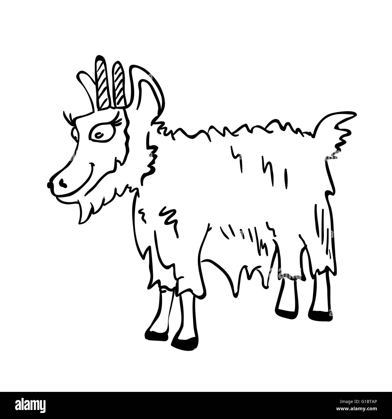 Noir et blanc de chèvre cartoon doodle Illustration de Vecteur