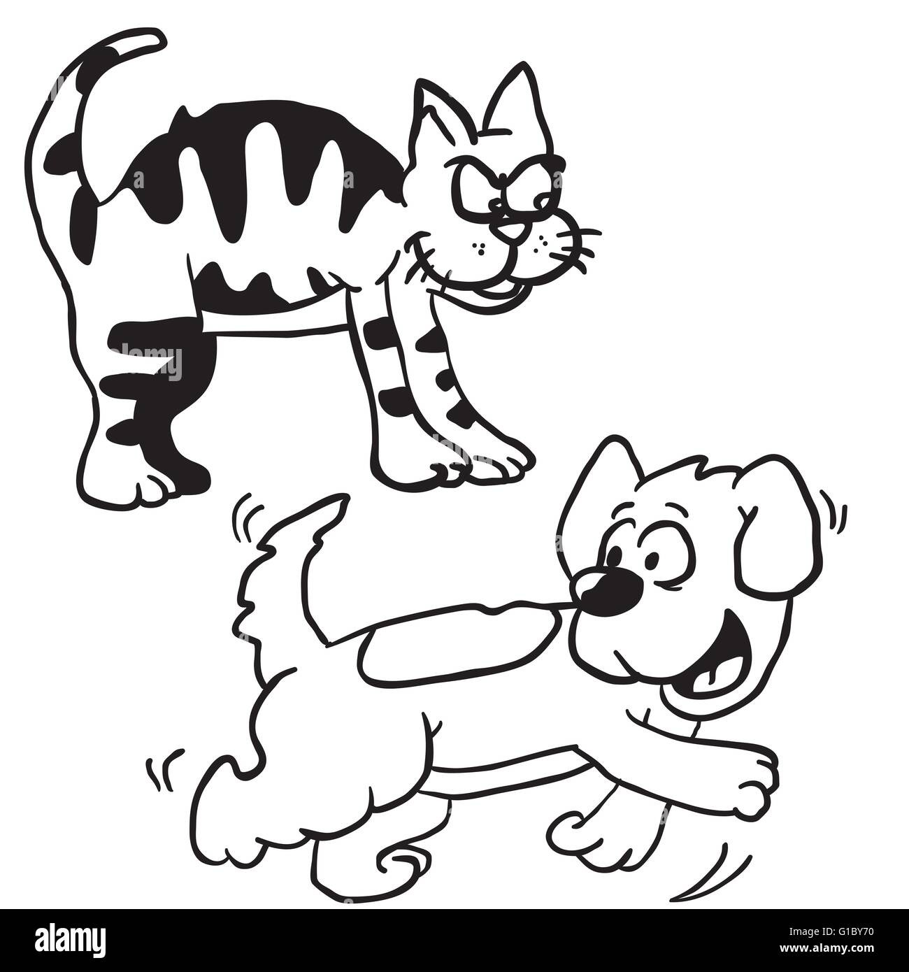 Chat Noir Et Blanc Simple Et De Chien Cartoon Image Vectorielle Stock Alamy