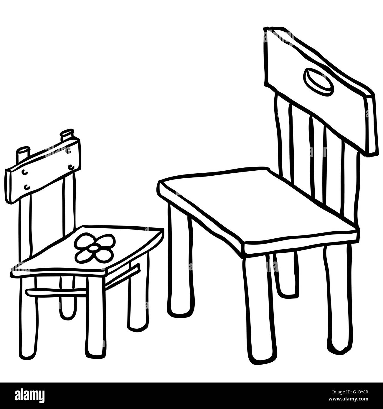 Chaises simples en noir et blanc dessin animé Illustration de Vecteur