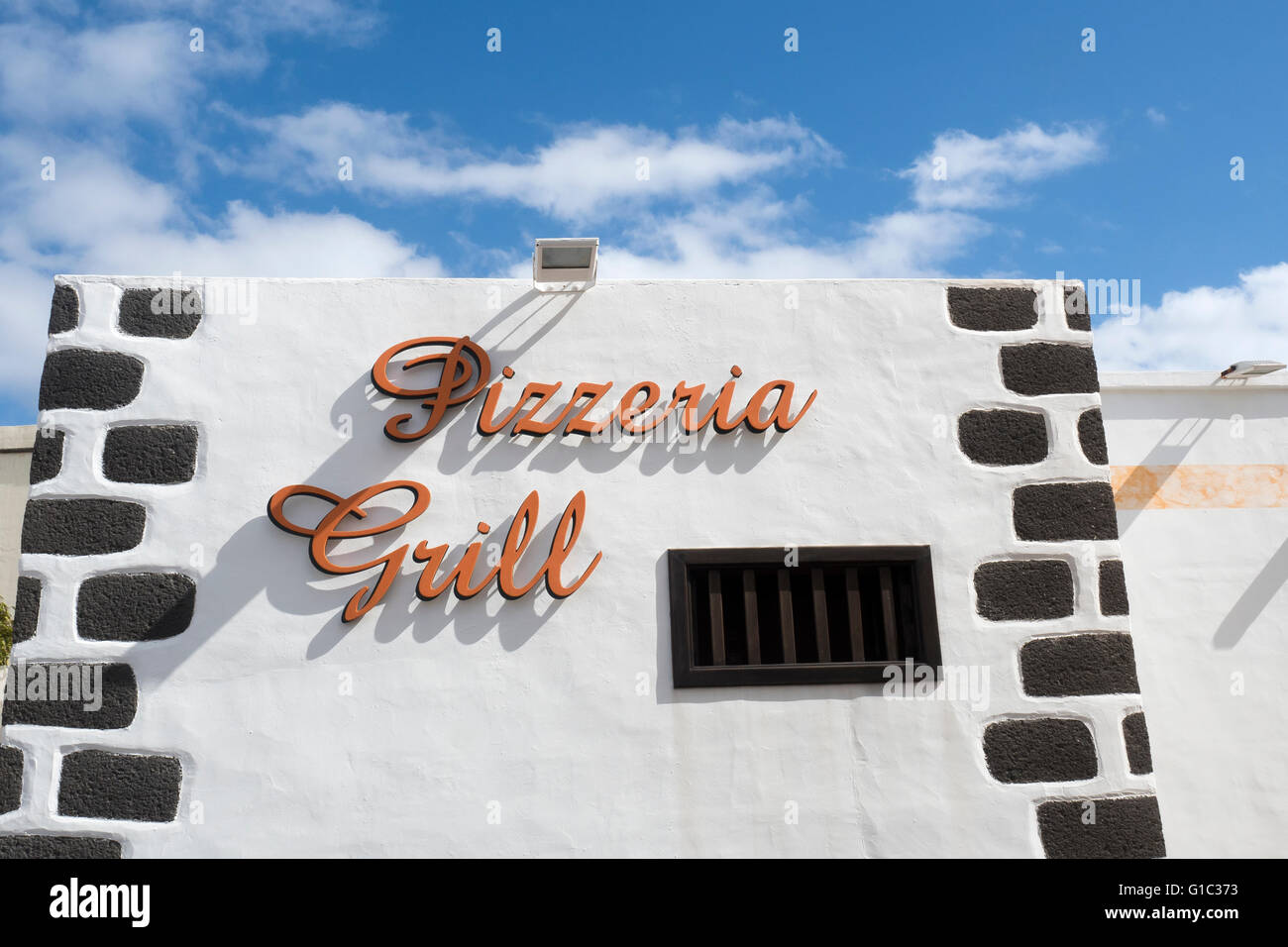 Pizza Shop sign Playa Blanca, Lanzarote, îles Canaries, Espagne Banque D'Images