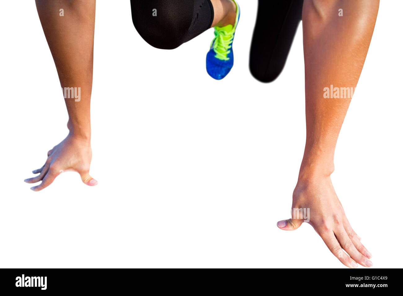 Close up de la sportive en attente sur la ligne de départ Banque D'Images