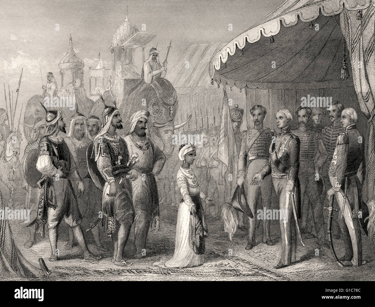 Le traité de Lahore, 1846, conclu par Sir Henry Hardinge et le Maharaja Duleep Singh Bahadur Banque D'Images