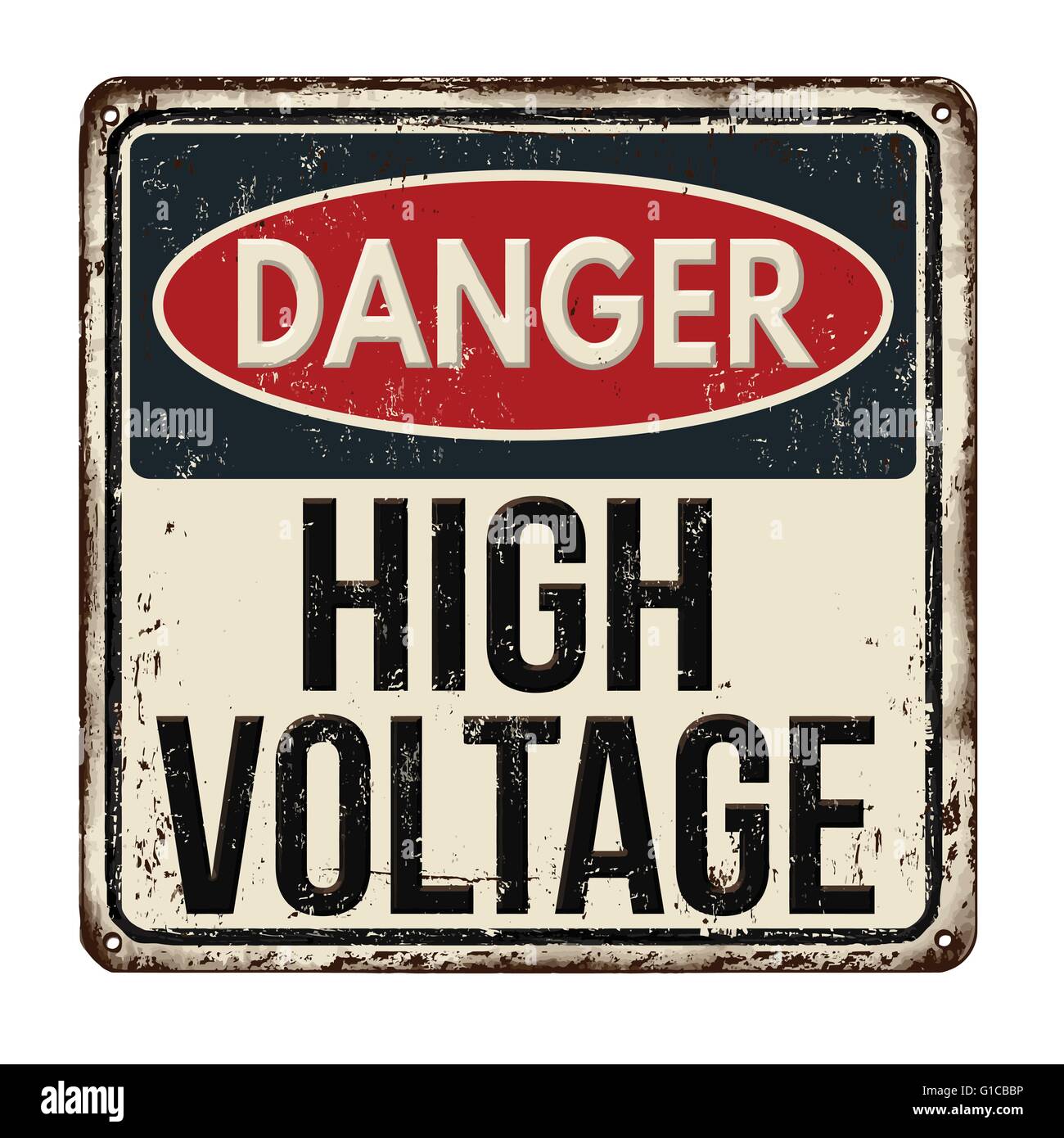 Danger haute tension vintage métal rouillé signe sur un fond blanc, vector illustration Illustration de Vecteur