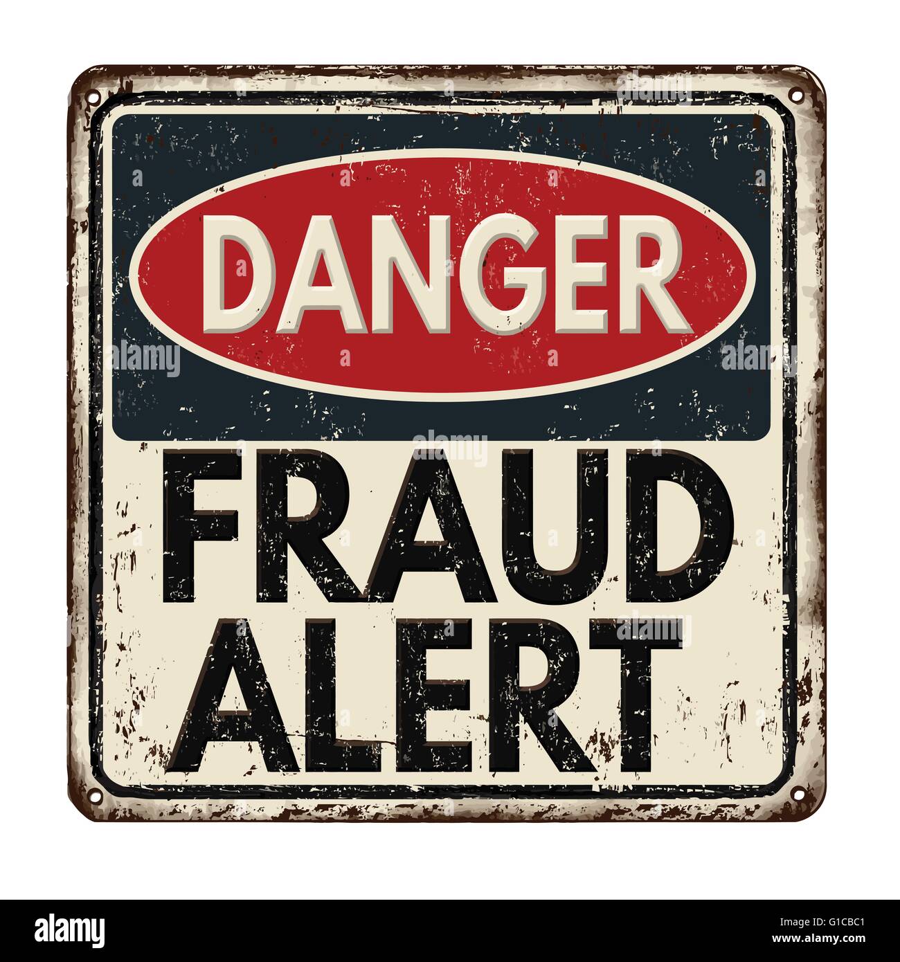 Danger alerte à la fraude vintage métal rouillé signe sur un fond blanc, vector illustration Illustration de Vecteur