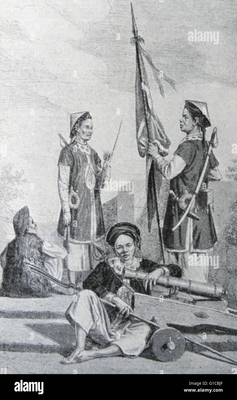 Illustration montrant des soldats Annamites. L'Annam était un protectorat français qui englobe la région centrale du Vietnam. En date du 20e siècle Banque D'Images