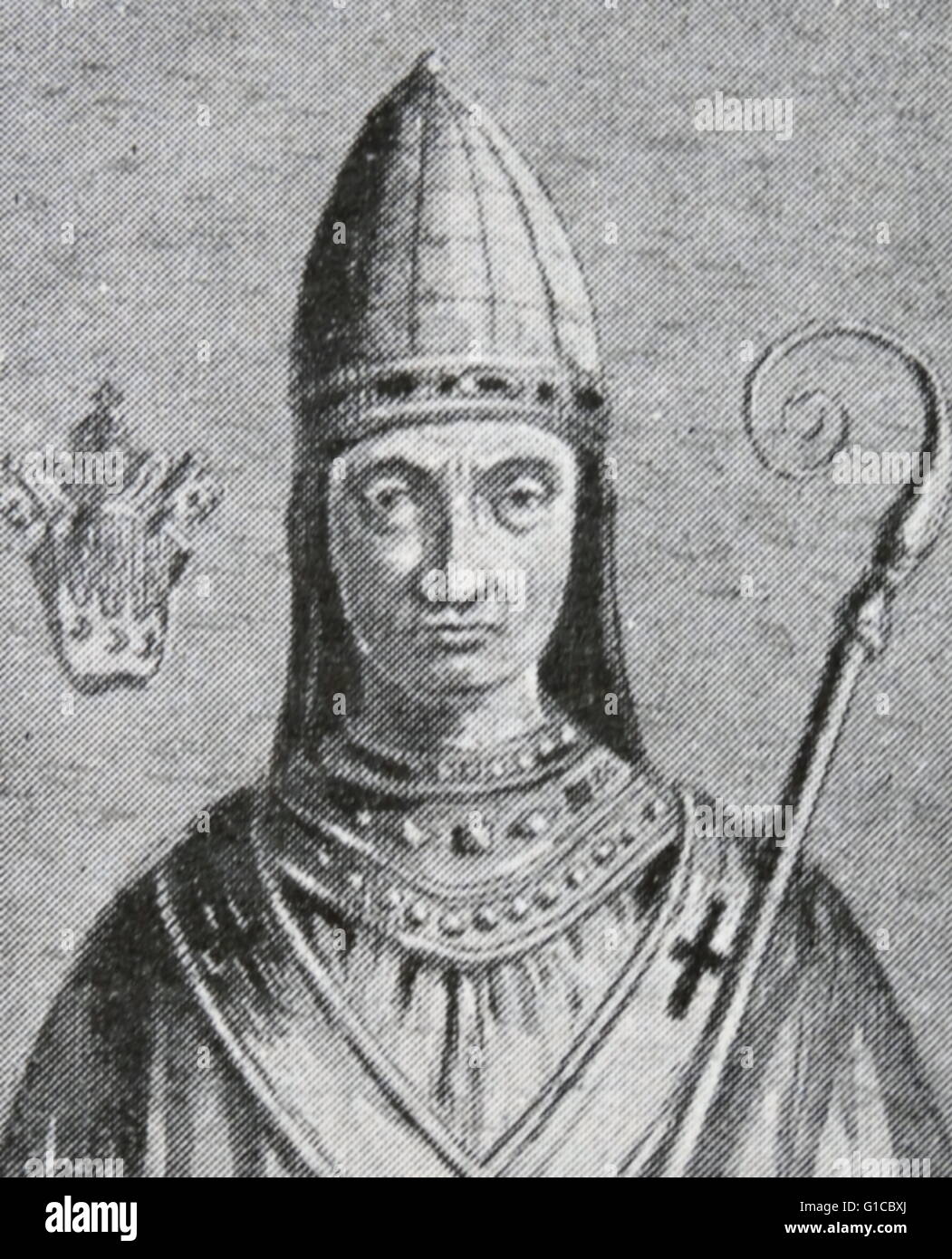 Portrait du Pape Jean X (860-928) un candidat des comtes de Tusculum, il a tenté d'unifier l'Italie sous la direction de Berengar du Frioul, et a joué un rôle important dans la défaite des sarrasins lors de la bataille de Garigliano Banque D'Images Portrait du Pape Jean X (860-928) un candidat des comtes de Tusculum, il a tenté d'unifier l'Italie sous la direction de Berengar du Frioul, et a joué un rôle important dans la défaite des sarrasins lors de la bataille de Garigliano Banque D'Images
