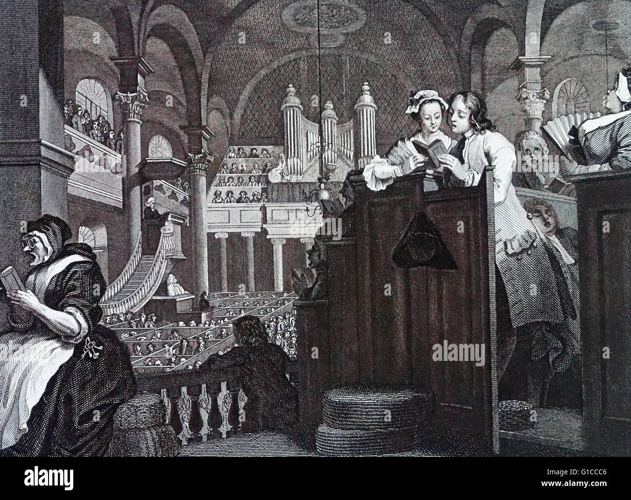 L'industrieux Prentice l'exécution de l'obligation d'un chrétien par William Hogarth (1697 - 1764). Anglais, peintre, graveur, image satirique. L'industrie et de l'oisiveté, Planche 2 de la série, montrant la récompense ultime de l'oisiveté, 1747 Banque D'Images