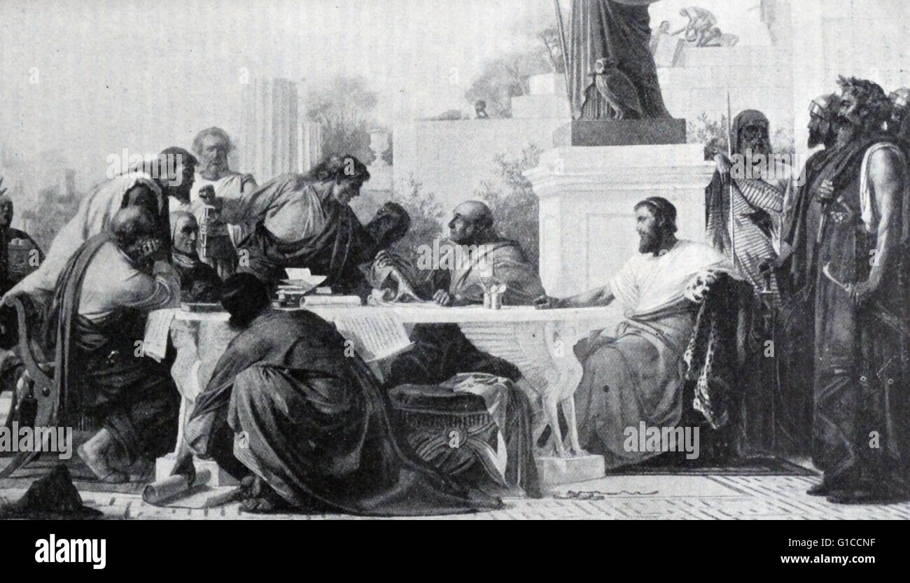 Julien l'Apostat s'adressant à un conférence des sectaires par Edward Armitage (1817-1896) peintre de l'époque victorienne anglaise de l'historique, classique et les sujets bibliques. En date du 19e siècle Banque D'Images