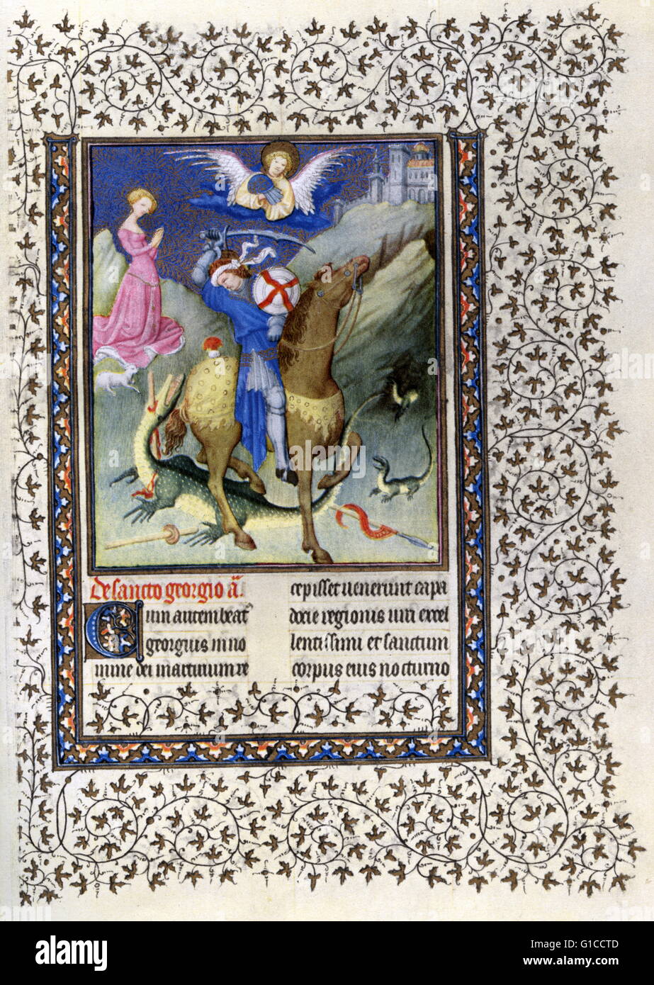 Saint George, de l'éclairage sur les Belles Heures de Jean de France, Duc de Berry (Les Belles Heures) un début de 15e siècle manuscrit enluminé livre d'heures. En date du 15e siècle Banque D'Images