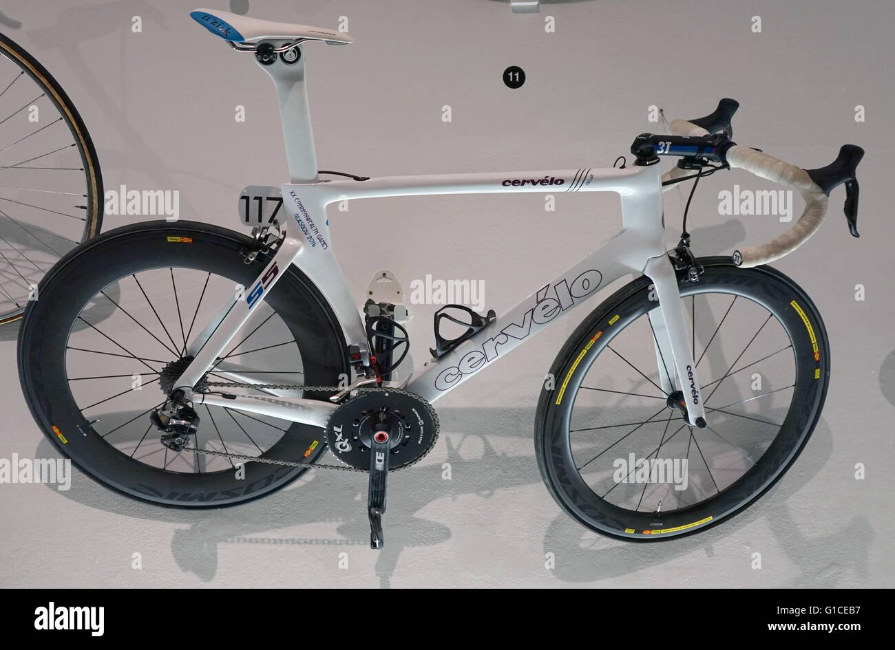 David Millar's Cervelo S5 Vélo de course, utilisé pendant les Jeux du Commonwealth 2014. David Millar (1977-) un ancien coureur cycliste professionnel. Datée 2014 Banque D'Images