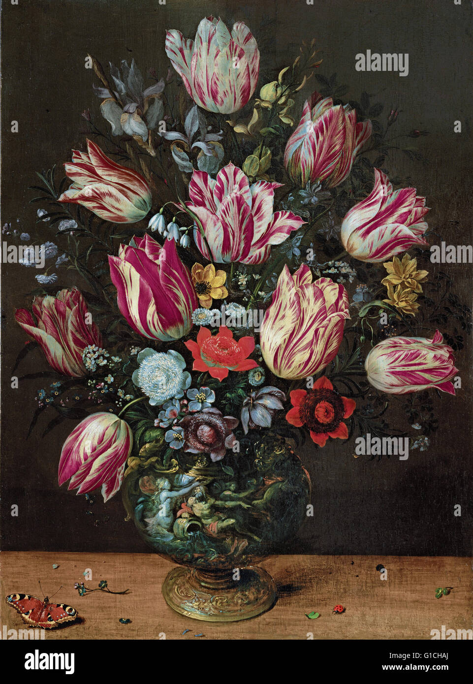 Andries Daniels et Frans Francken le jeune - Vase avec des tulipes - Museo de Bellas Artes de Bilbao Banque D'Images