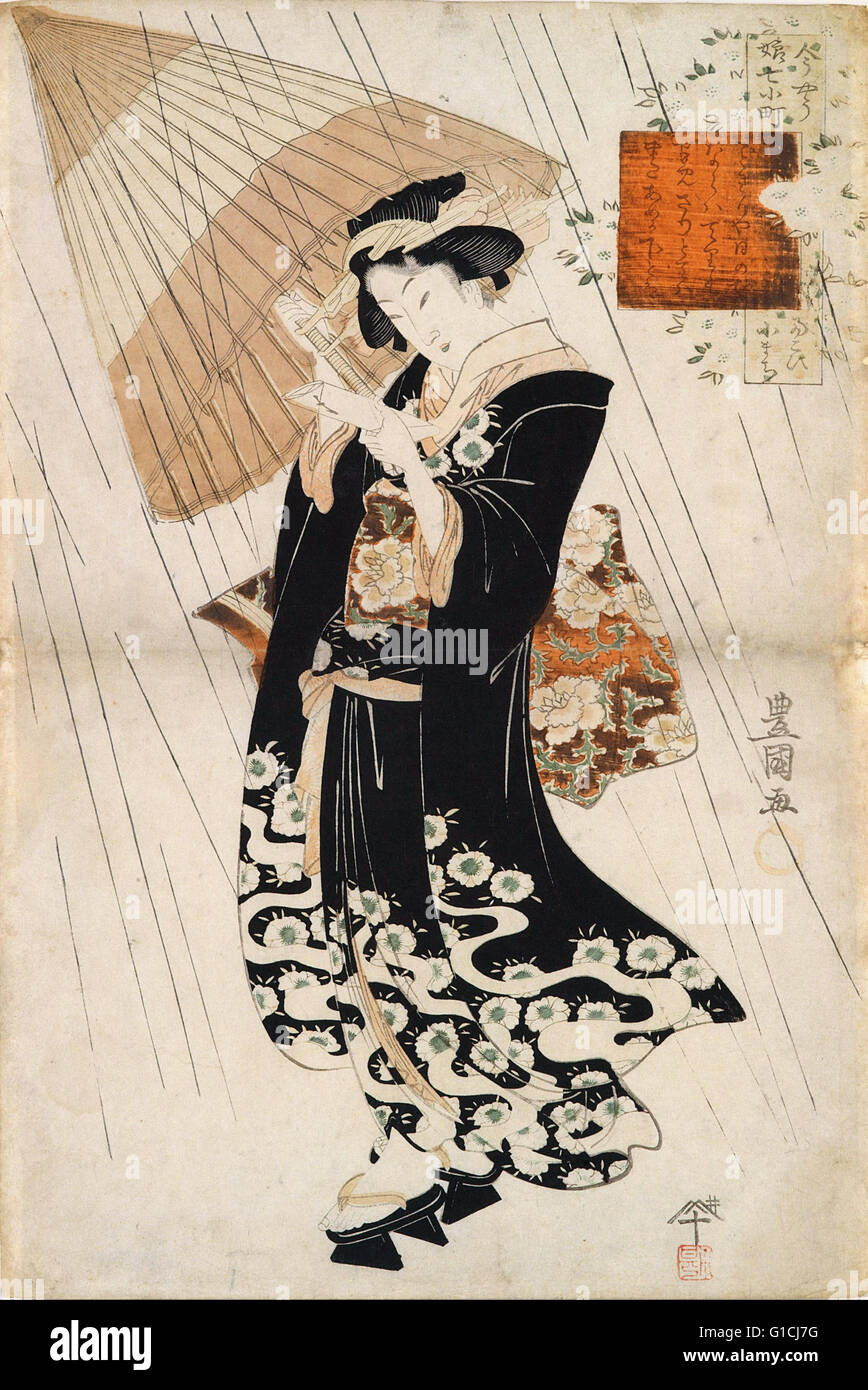 Utagawa Toyokuni ii - La poétesse Ono no Komachi-sous la pluie - Museo de Bellas Artes de Bilbao Banque D'Images