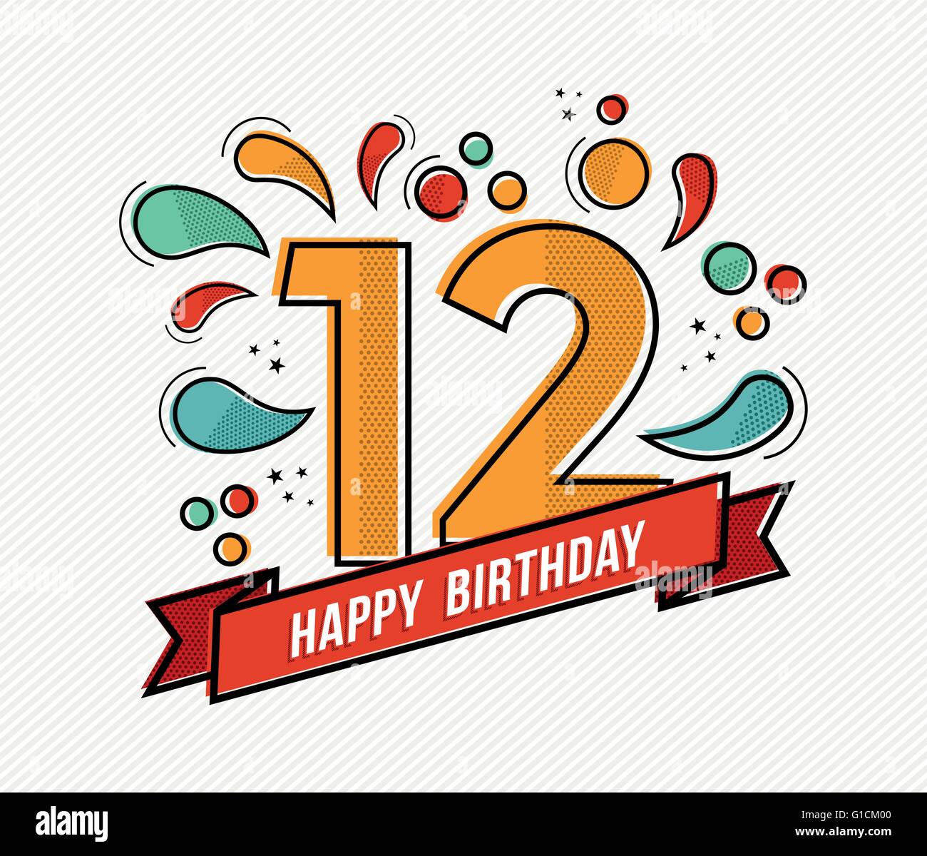 Joyeux Anniversaire Numero 12 Carte De Souhaits Pour Douze Ans Dans L Art Moderne Ligne Plate Avec Des Formes Geometriques Colorees Image Vectorielle Stock Alamy