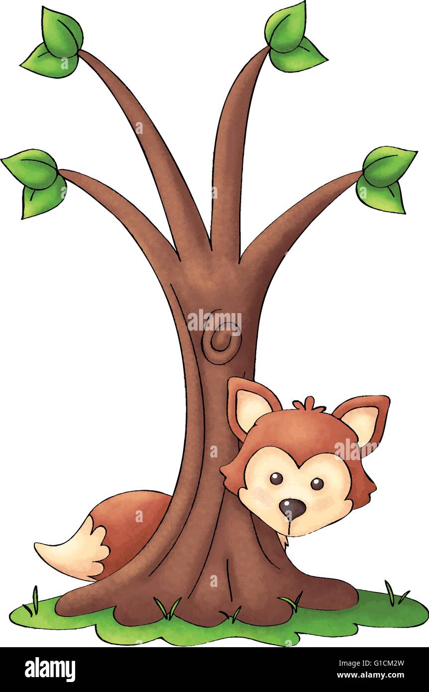 Fox, le renard, foxy, animaux, créatures, critters, boisé, forêt, forêt, forêt, bébé, bébés, enfants, enfant, chiots, chiot, chiens Illustration de Vecteur