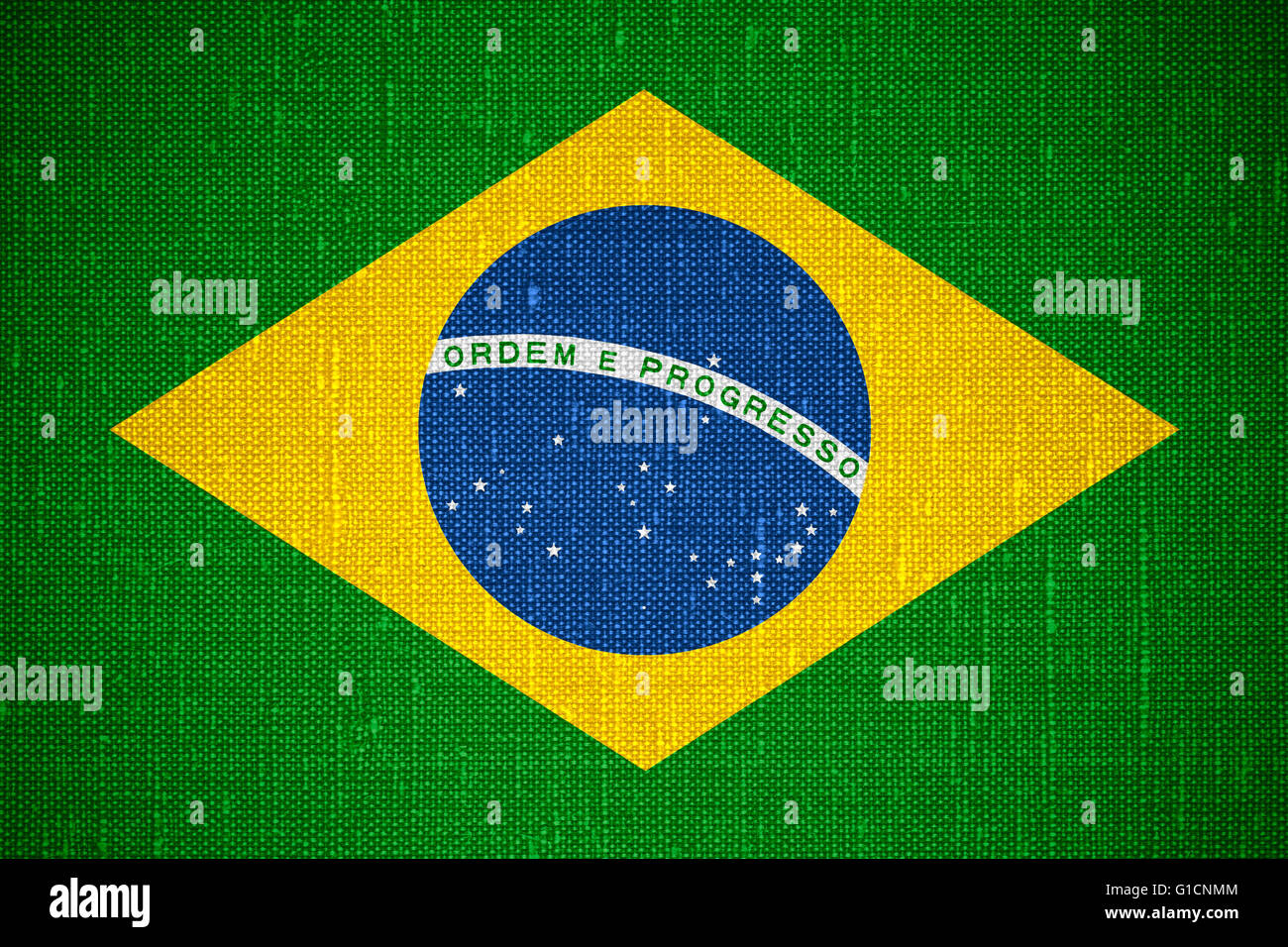 Drapeau du Brésil ou bannière sur fond cnavas brésilien Banque D'Images