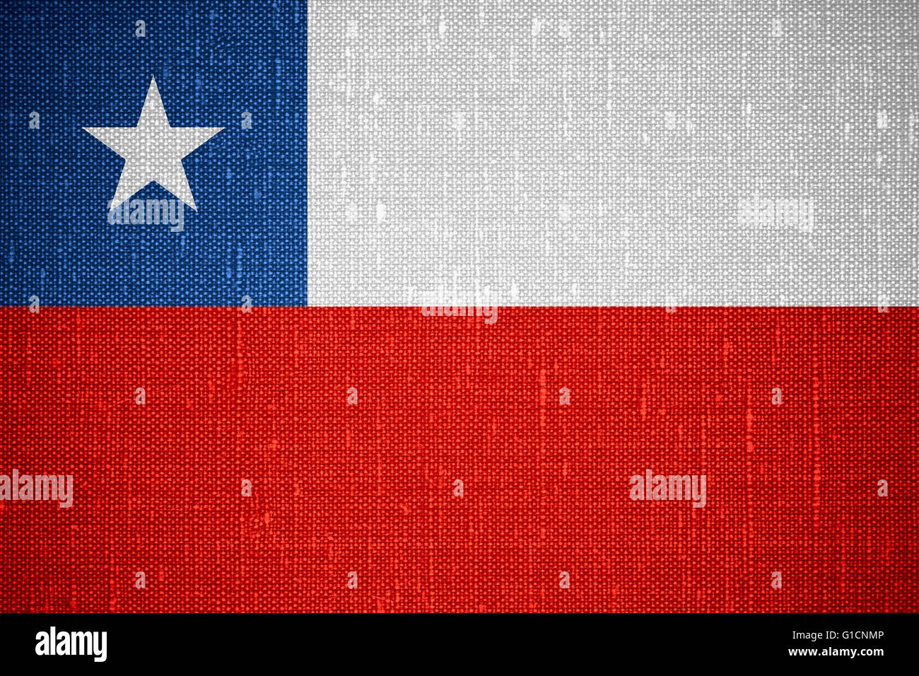 Pavillon du Chili ou bannière sur fond cnavas chilien Banque D'Images