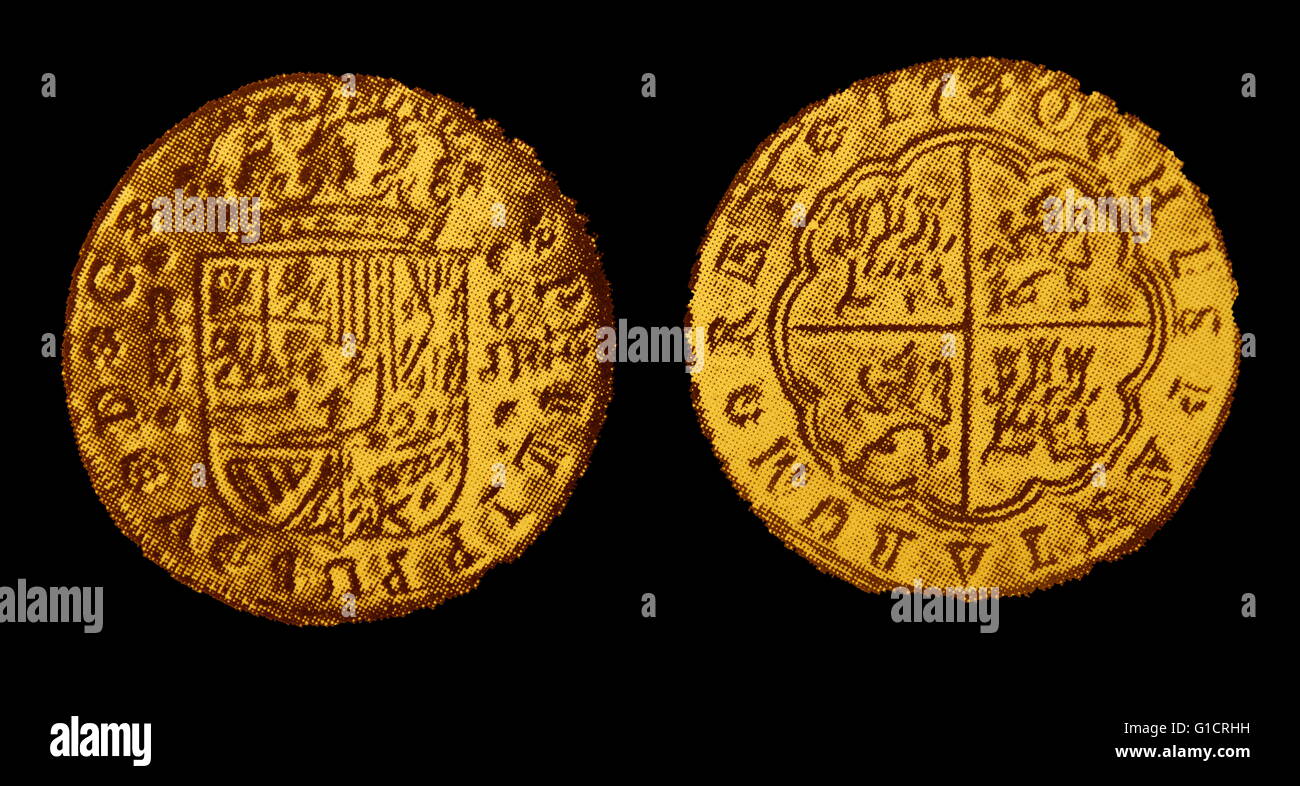 Pièces Espagnoles du règne du roi Philippe V Philippe V roi d'Espagne à partir du 1er novembre 1700 au 15 janvier 1724. Banque D'Images