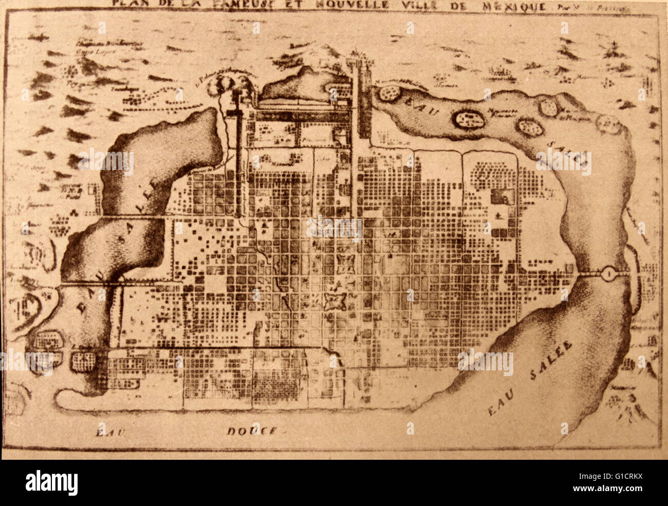Carte de la ville de Mexico 1715 contrôlée espagnole Banque D'Images