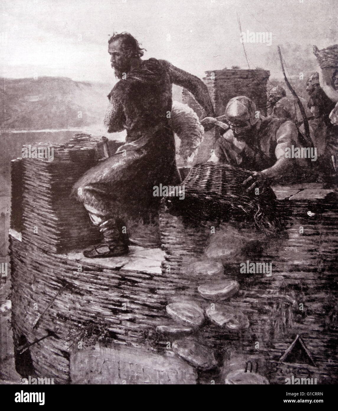 Tableau représentant la défense chevaleresque de la ville galicienne par Modesto Brocos (1852-1936) peintre, designer brésilien et graveur d'origine galicienne. En date du 20e siècle Banque D'Images