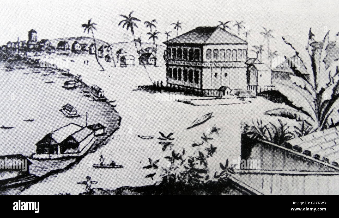 Imprimer représentant Guayaquil à l'époque coloniale. Banque D'Images