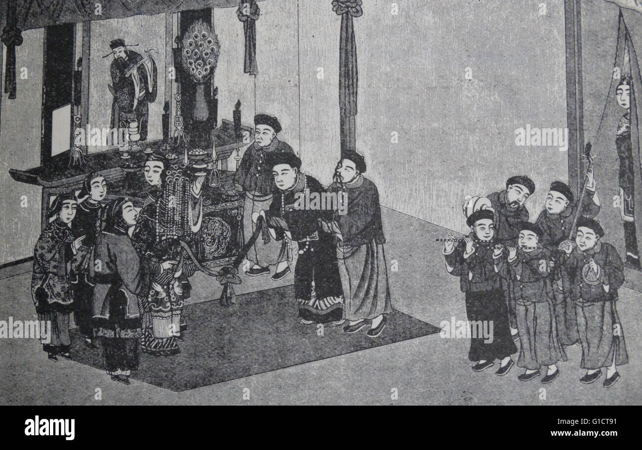 Lier d'un ruban à un mariage chinois du 17e siècle Banque D'Images
