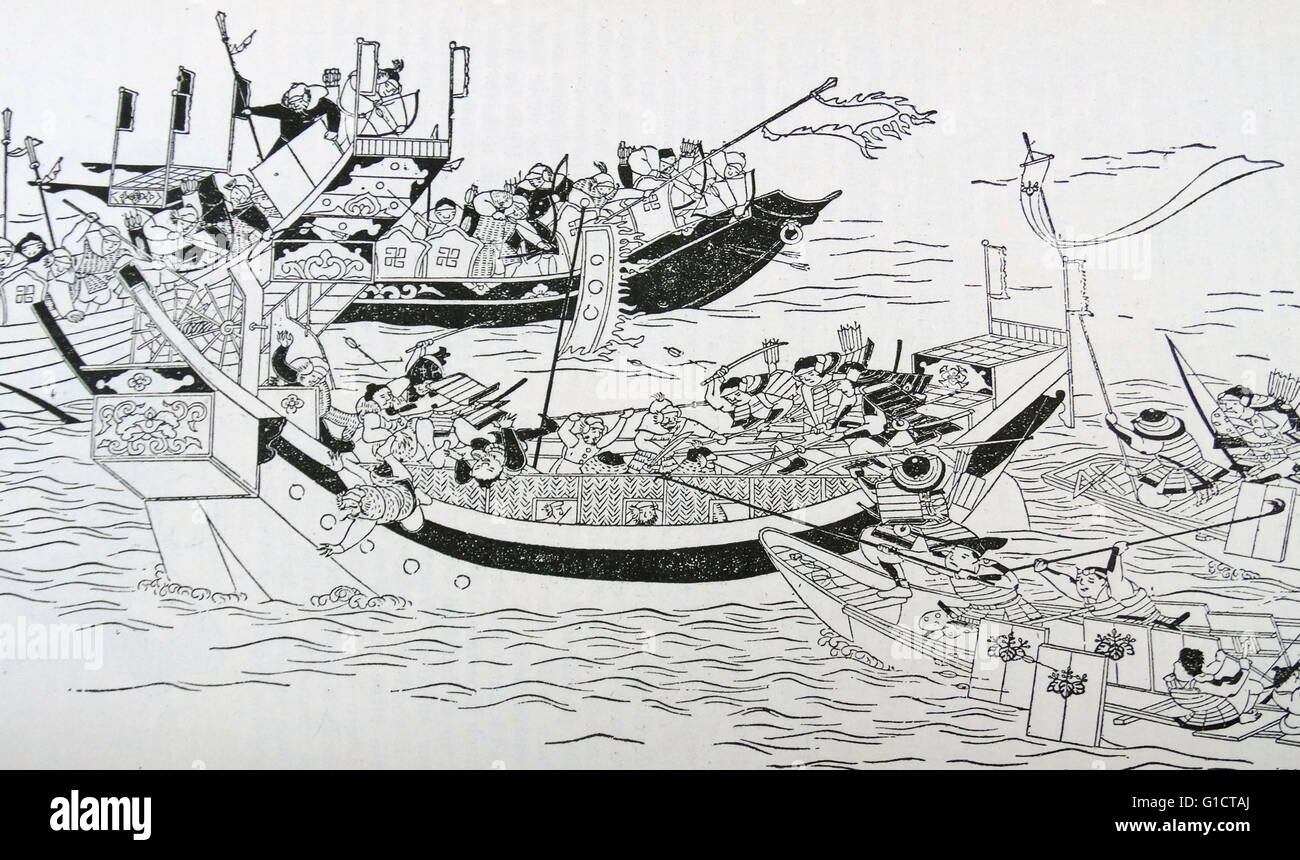 Illustration montrant la tentative d'invasion du Japon par les Mongols Armada. En date du 13e siècle Banque D'Images