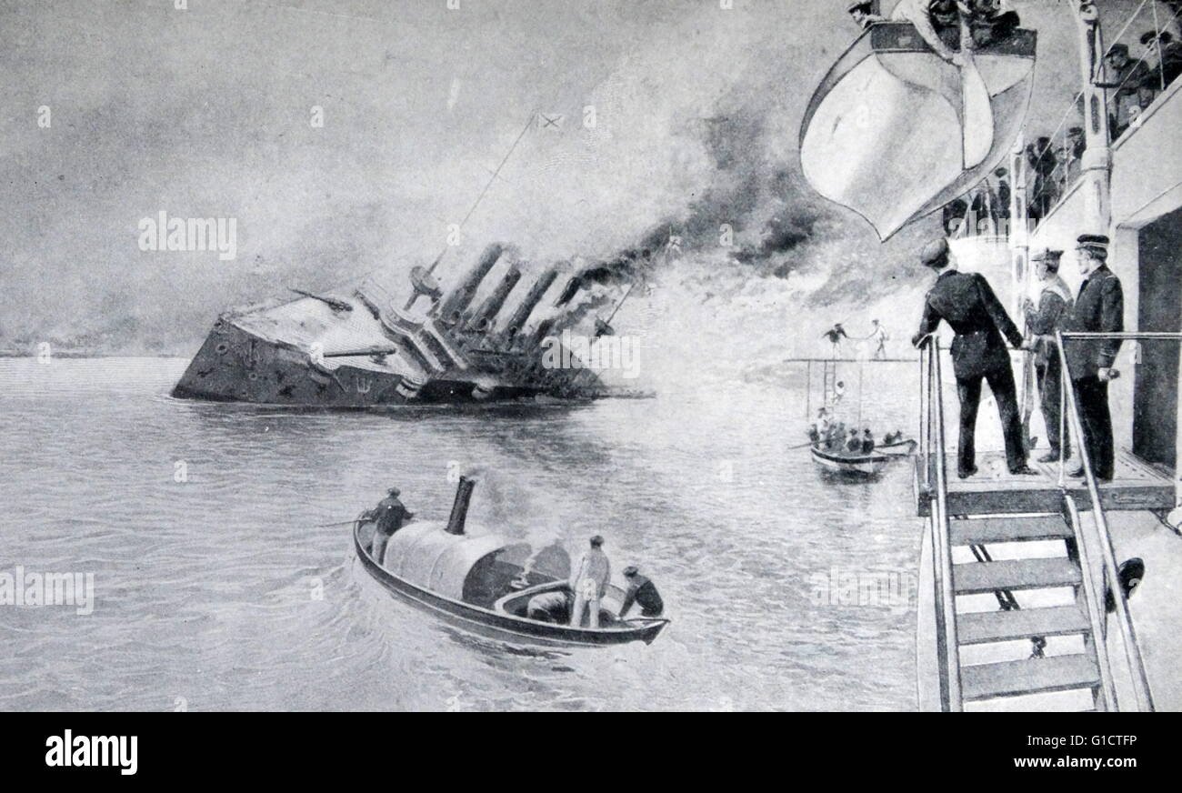 Au cours de la bataille de Chemulpo Bay 1904 ; au début de la guerre russo-japonaise. L'équipage de la Fédération de navire 'le Varyag" a décidé de ne pas se rendre ; mais de couler le navire." Banque D'Images