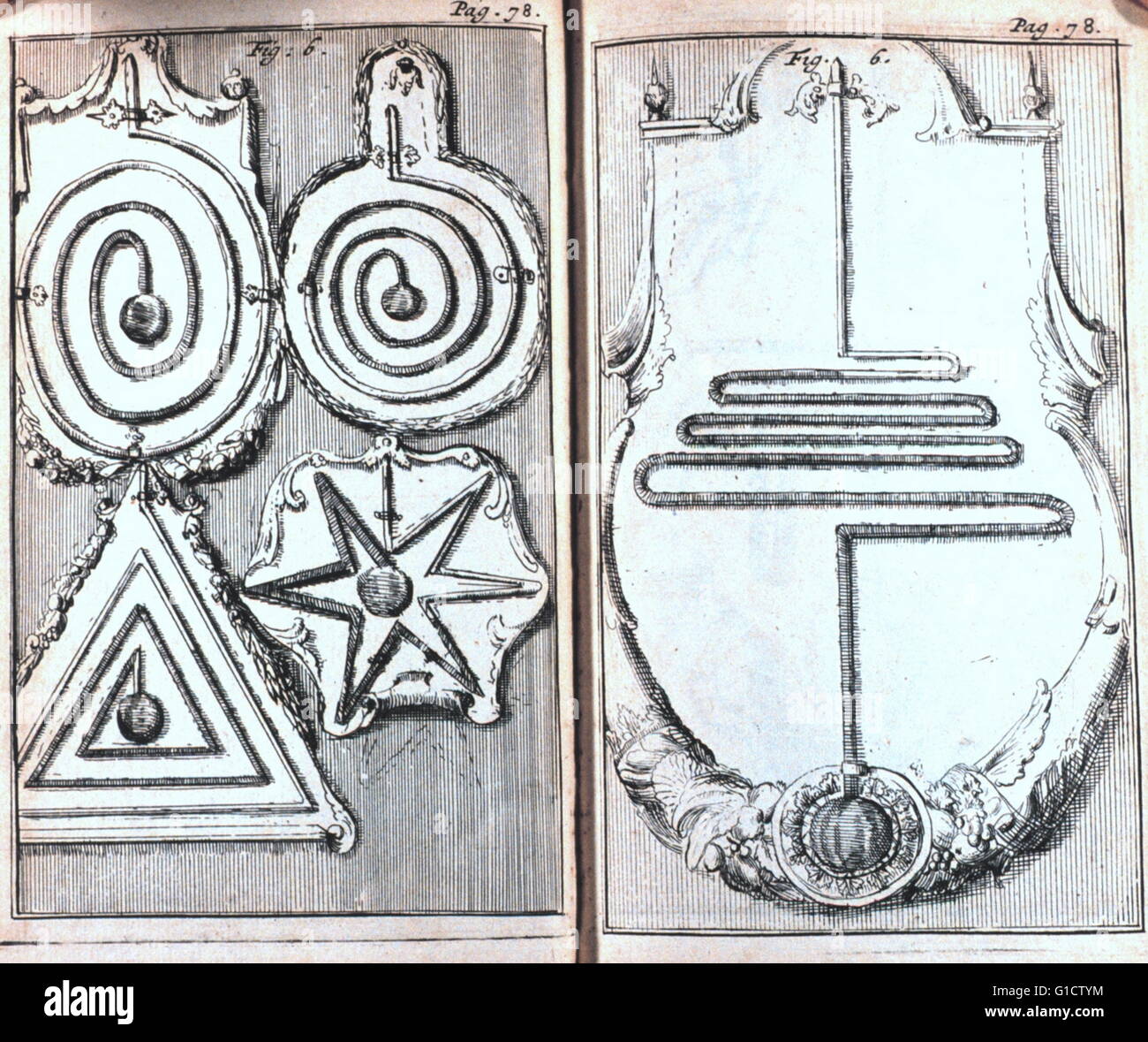 Thermomètres décoratif. La figure 1 de 'Traittez de baromètres, thermomètres, hygromètres et notiometers, uo' par Joachim d'Alence, d. 1707. Publié en 1688. Banque D'Images
