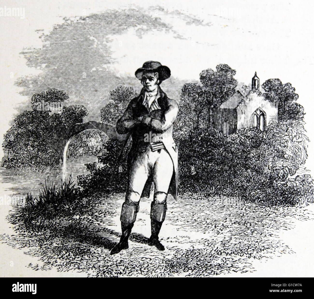 Gravure représentant Robert Burns (1759-1796), un poète écossais et parolier. En date du 18e siècle. Banque D'Images