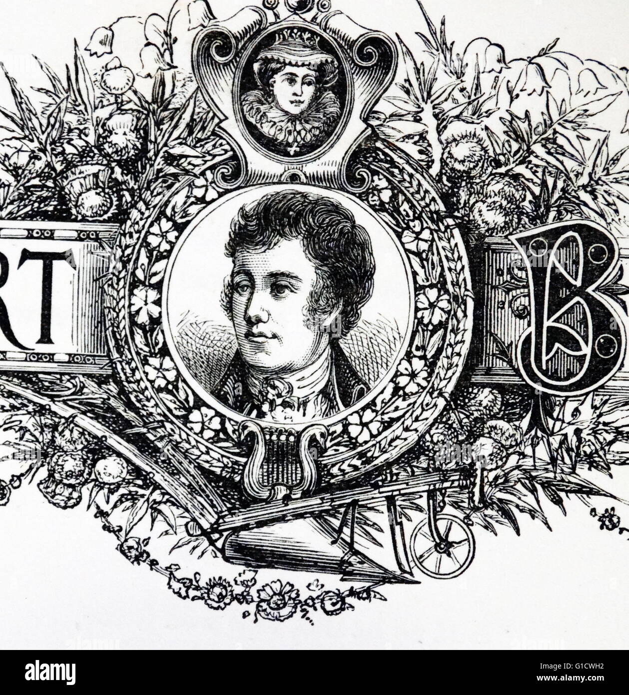 Portrait gravé de Robert Burns (1759-1796), un poète écossais et parolier. En date du 18e siècle Banque D'Images
