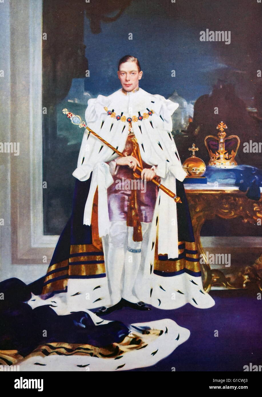 Le roi George VI d'Angleterre à coronation robes ; 1937 Banque D'Images