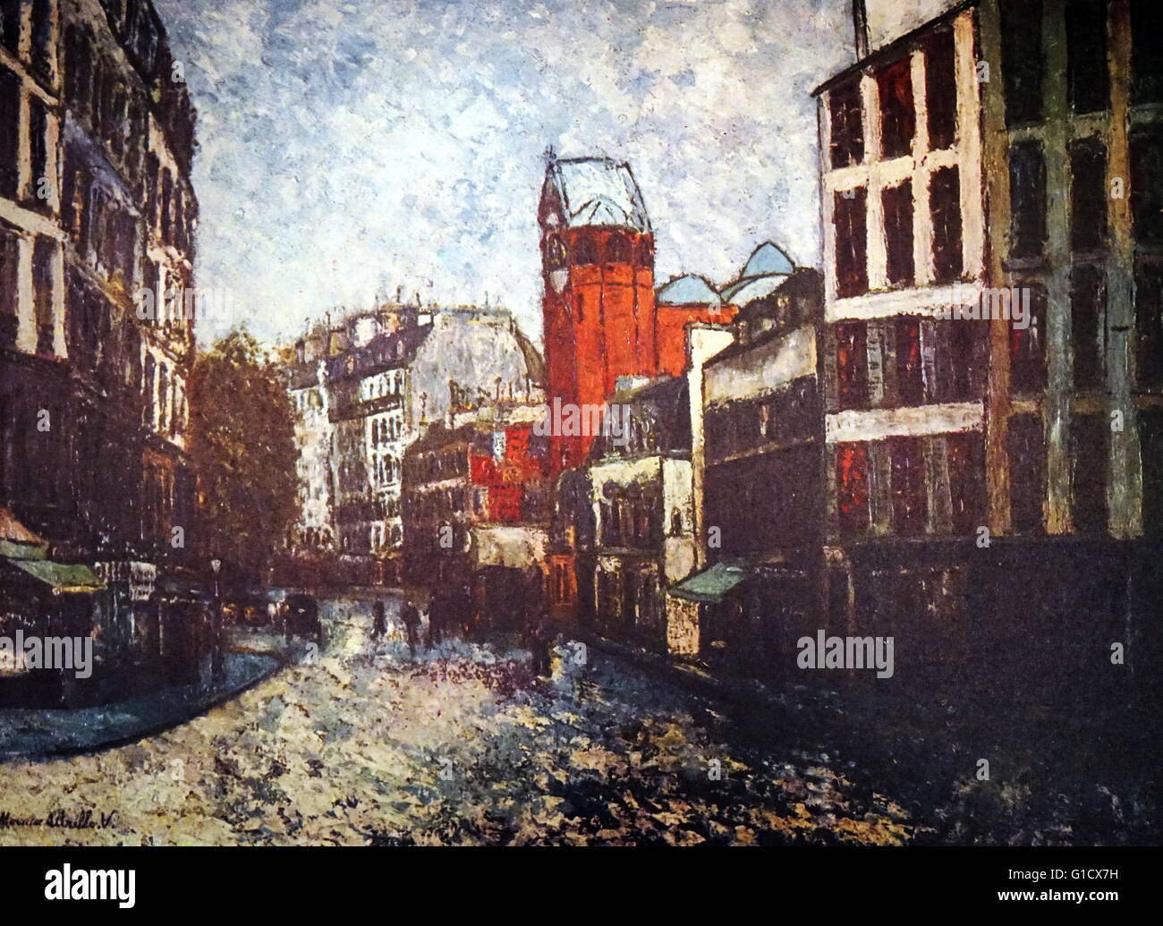 La peinture intitulée "rue des Abbesses" par Maurice Utrillo (1883-1955) un peintre français. En date du 20e siècle Banque D'Images